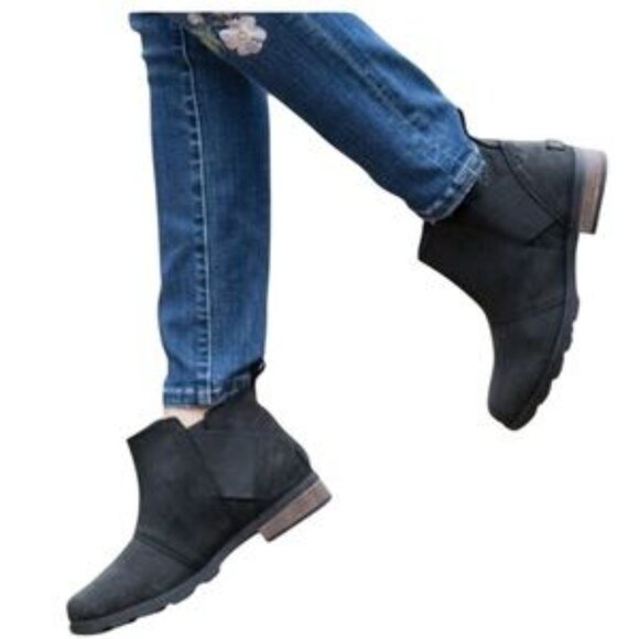 Sorel Emilie Leather Chelsea Boot Waterproof Black Bootie Size 8.5 #NL2671-010 - Picture 1 of 16